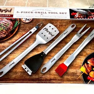 Parini 5 piece stainless steel grill tool set new in box.